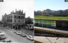 A la izquierda, edificio de acceso al cuartel Diego de León, en la calle Yanguas y Miranda. A la derecha, el solar de los cuarteles sirvió como aparcamiento y recinto ferial hasta que en 2007 se abrió la nueva estación de autobuses.