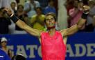 Nadal celebra su victoria ante Grigor Dimitrov.