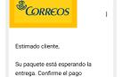 Uno de los correos electrónicos con los que se estafa simulando un mail de Correos