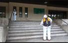 Vídeo |Desinfección por parte de Protección Civil en el exterior del Hospital Reina Sofía de Tudela