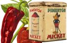 Antigua lata de pimentón Mickey (Hakes.com) e ilustración botánica de pimientos. CC PD