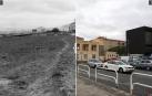 A la izquierda, el solar que cedió el Ayuntamiento de Berriozar en octubre de 1989 para el centro de salud. A la derecha, foto del lugar en el año 2020.