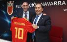 Rafa del Amo, junto a Luis Rubiales durante la visita del presidente de la RFEF a Navarra.