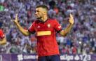 Oier, en el último partido que vistió Osasuna la marca Adidas, en la temporada 2017-2018.