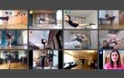 Imagen de una de las sesiones online en la que las patinadoras acuden a clase, virtualmente y en directo, con amigas y entrenadoras.