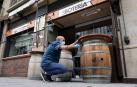 Imágenes de algunas de las terrazas del centro de Pamplona, que ultiman sus preparativos antes de su reapertura.