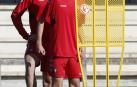 Aimar Oroz (en primer plano) e Iván Martínez 'Barbero', en la sesión de este viernes.