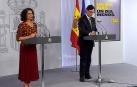 La ministra Montero y el ministro Illa, durante la rueda de prensa tras el Consejo de Ministros.