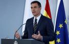 El jefe del Ejecutivo, Pedro Sánchez, durante la rueda de prensa celebrada en el Palacio de la Moncloa,