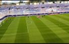 Así luce El Sadar sin afición y en obras durante el calentamiento de Osasuna y Atlético