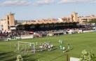 Imagen del estadio Ciudad de Tudela, con la tribuna principal al fondo.