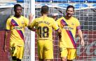 Ansu Fati, Jordi Alba y Messi.