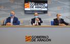El alcalde de Zaragoza, Jorge Azcón, el presidente de Aragón, Javier Lambán, y el subdelegado del Gobierno en Zaragoza, Fernando Beltrán.