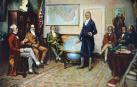 James Monroe presidente una reunión del Gabinete en 1823.