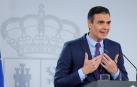 Pedro Sánchez, durante la rueda de prensa en Moncloa.
