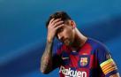 Leo Messi se lamenta durante el partido contra el Bayern.