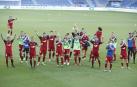 Los jugadores de Osasuna celebran la victoria por 0-1 en Mendizorroza el pasado 24 de junio.