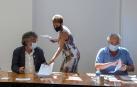 Chechu Rodríguez, María Chivite y Jesús Santos, durante una reunión del Consejo del Diálogo Social.