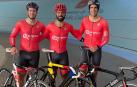 Sergio Aliaga, Alfonso Cabello y Juan Peralta, este miércoles en el Velódromo de Tafalla.