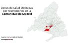 Mapa de las nuevas zonas con restricciones en Madrid.