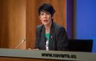 La consejera de Economía y Hacienda del Gobierno de Navarra, Elma Saiz, en la rueda de prensa de este jueves.