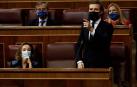 El líder del PP, Pablo Casado, durante su intervención en la sesión de control al Ejecutivo este miércoles en el Congreso.