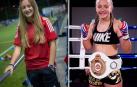 Karolina Sarasua, el pasado miércoles en los anexos de Tajonar, y con su cinturón de campeona de España de muay thai.