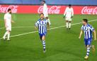 Joselu celebra el segundo gol del Alavés ante el Real Madrid
