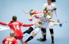 La navarra Nerea Pena en un lanzamiento en el primer partido del Europeo contra Rusia