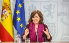 La vicepresidenta del Gobierno, Carmen Calvo, comparece en el Palacio de la Moncloa para explicar la figura del relator que pretende introducir el Gobierno para mediar entre Cataluña y España.
