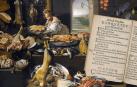 Escena de cocina (Flandes, s. XVII) y menú de Navidad incluido en 'Arte de cozina' (1611).