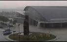 La lluvia anega las inmediaciones del polideportivo de Tafalla