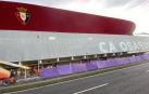 Imagen de la parte del escudo en la fachada del nuevo estadio de El Sadar.