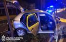 Estado en el que ha quedado uno de los vehículos implicado en el choque de la calle Cataluña de Pamplona