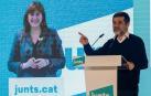 Laura Borràs, por videoconferencia, y Jordi Sànchez, en un acto del último día de campaña.