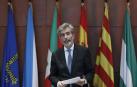 El presidente del CGPJ, Carlos Lesmes, durante el acto de entrega de despachos en Barcelona.