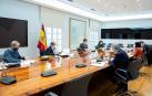 Pedro Sánchez, junto a Miguel Iceta y Carolina Darias, en la reunión del Comité de Seguimiento del Coronavirus en el Palacio de la Moncloa.