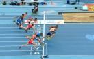 Foto finish de la final de 60 metros vallas del Campeonato de Europa en la que el navarro Asier Martínez ha quedado cuarto