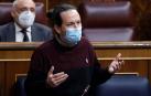 El vicepresidente segundo del Gobierno, Pablo Iglesias durante la sesión de control al Gobierno este miércoles en el Congreso.