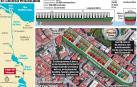 Infografía del barco Ever Given colocado sobre el mapa de Pamplona.