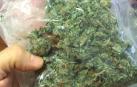 Un agente sostiene la bolsa de marihuana incautada.