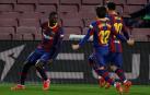 Ousmane Dembélé celebra su gol, primero y único del Barcelona ante el Valladolid