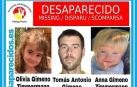 Cartel facilitado este miércoles por la organización SOS Desaparecidos para buscar al padre y las dos niñas.