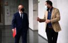 Carlos Gimenos, consejero de Educación, y Ramon Alzorriz, portavoz parlamentario, en comparecencia del programa Skolae