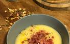 Imagen de la crema de boniato, patata, manzana y lima