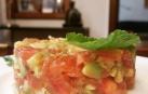 Tartar de tomate, aguacate y gambas