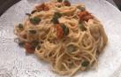 Imagen de los espaguetis con sobrasada y pipas de calabaza