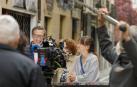 Ginés García Millán, Adriana Ozores y Susana Abaitua en el rodaje de El comensal, de Ángeles González-Sinde, estos días en las calles de Pamplona.