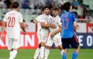 Jugadores de la selección olímpica española celebran el gol del empate