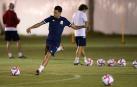 Dani Ceballos, en una de las sesiones de entrenamiento de la selección en Japón